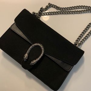 BLACK FAUX SUEDE PURSE W/CHAIN